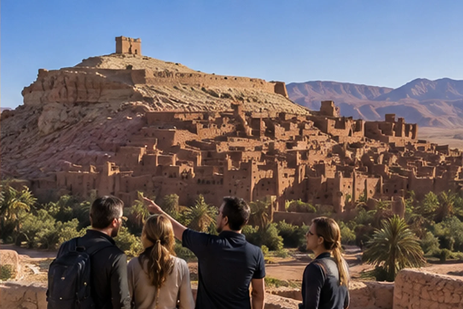 Gruppo con guida davanti alla kasbah di Aït Ben Haddou