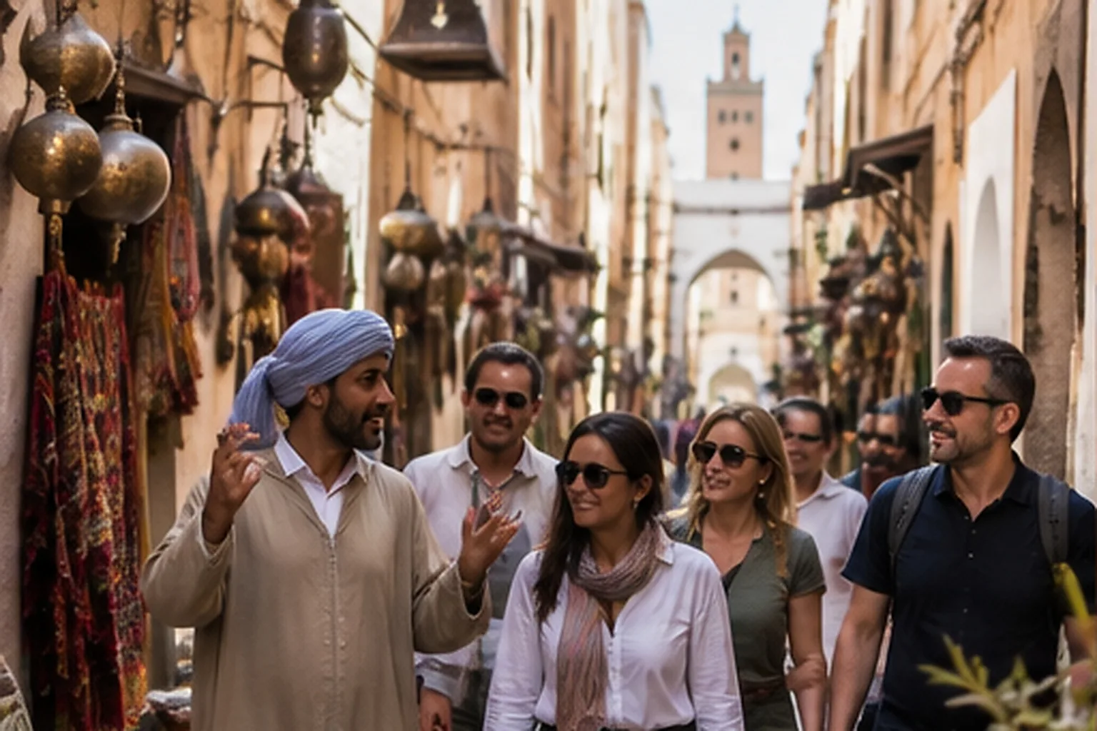 Gruppo in visita nella medina con una guida locale