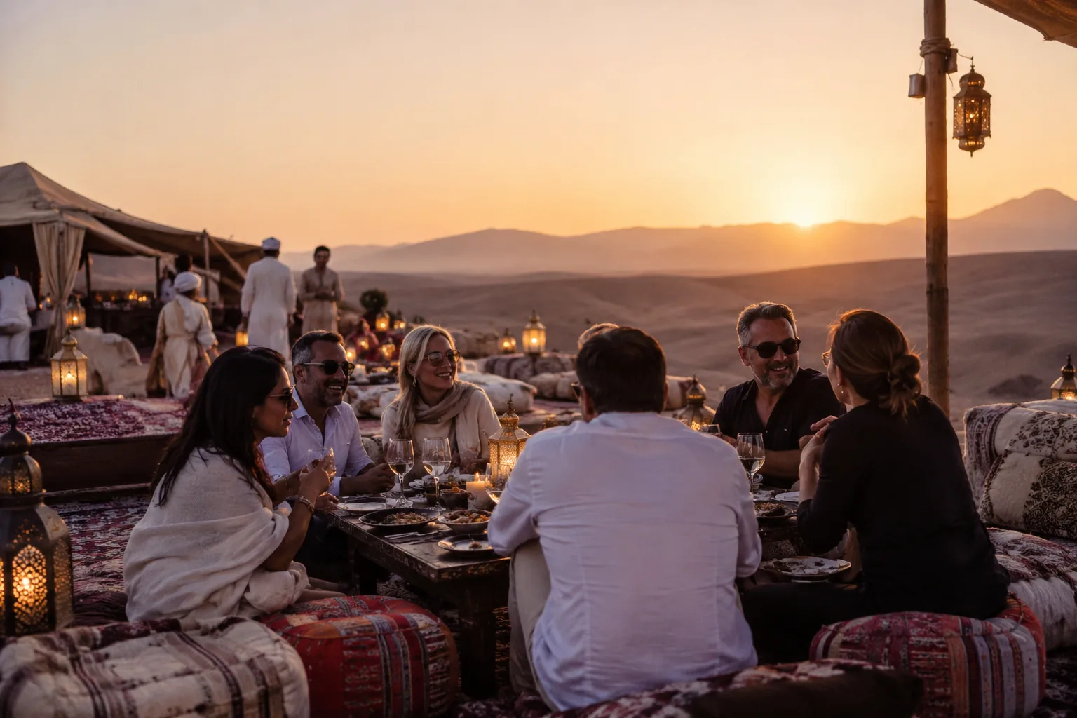 Cena marocchina privata al tramonto nel deserto